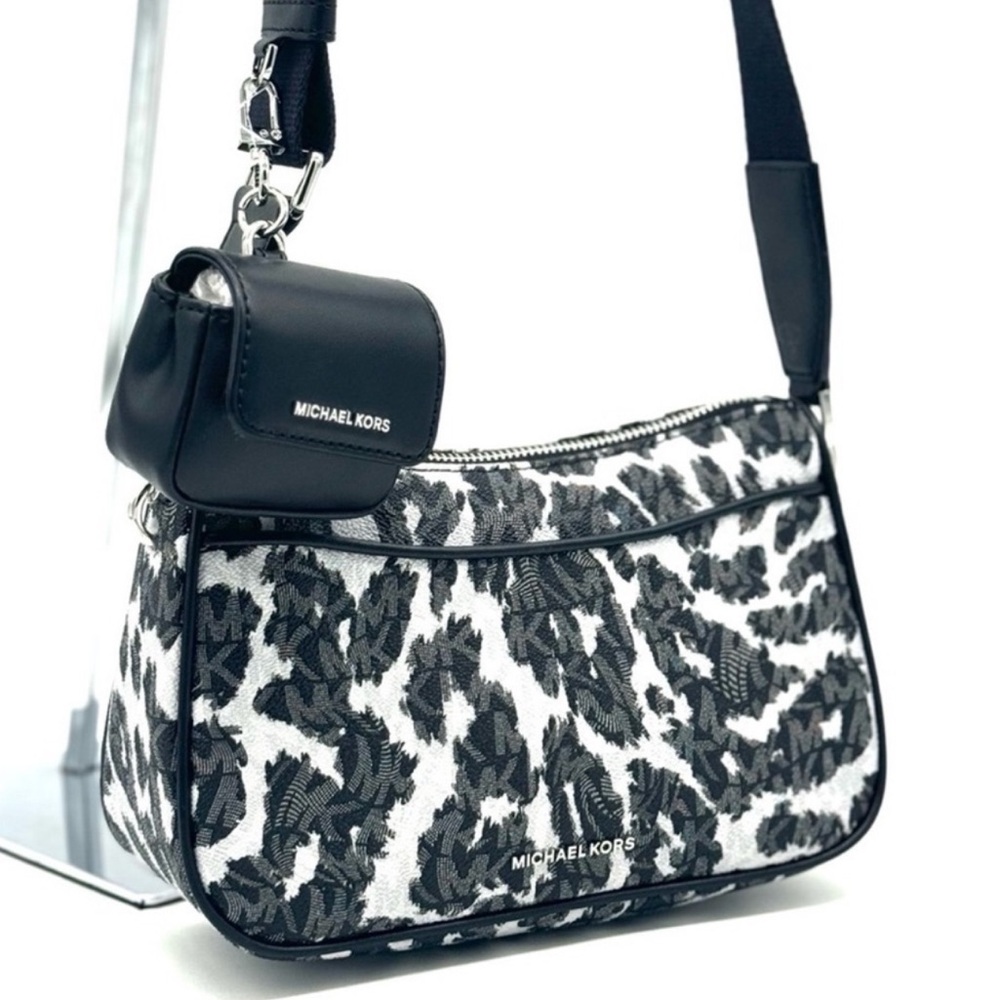 Michael Kors Jet Set Medium Leopard Logo Crossbody Bag W Case for Apple AirPods